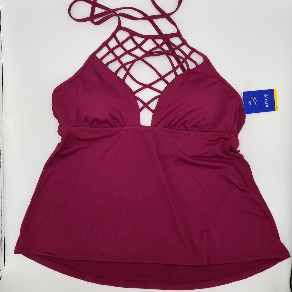 Apt 9 Lattice Halter Tankini Tops Plum Size Small
